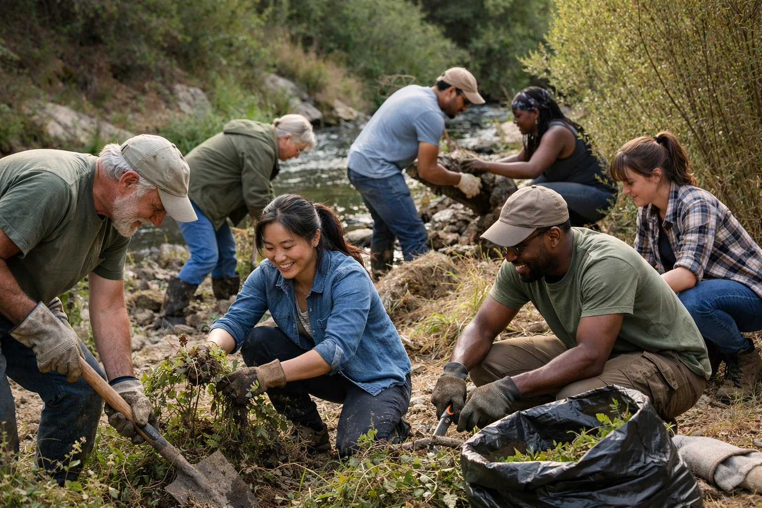 Volunteers working together in conservation and land stewardship