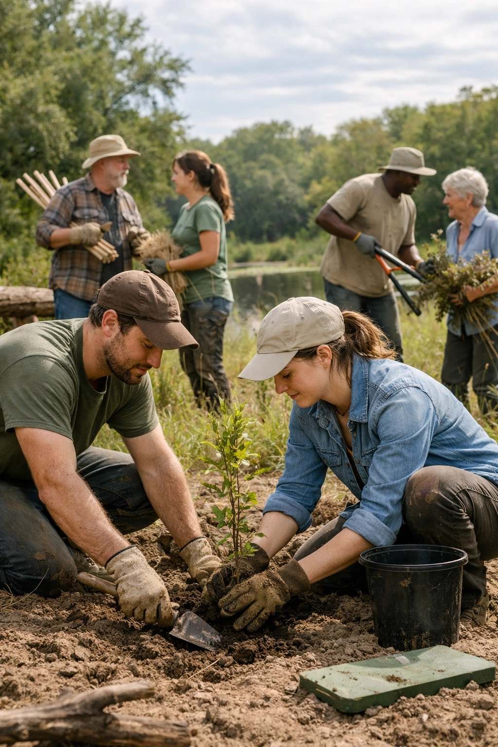 Volunteers engaged in conservation and land stewardship activities
