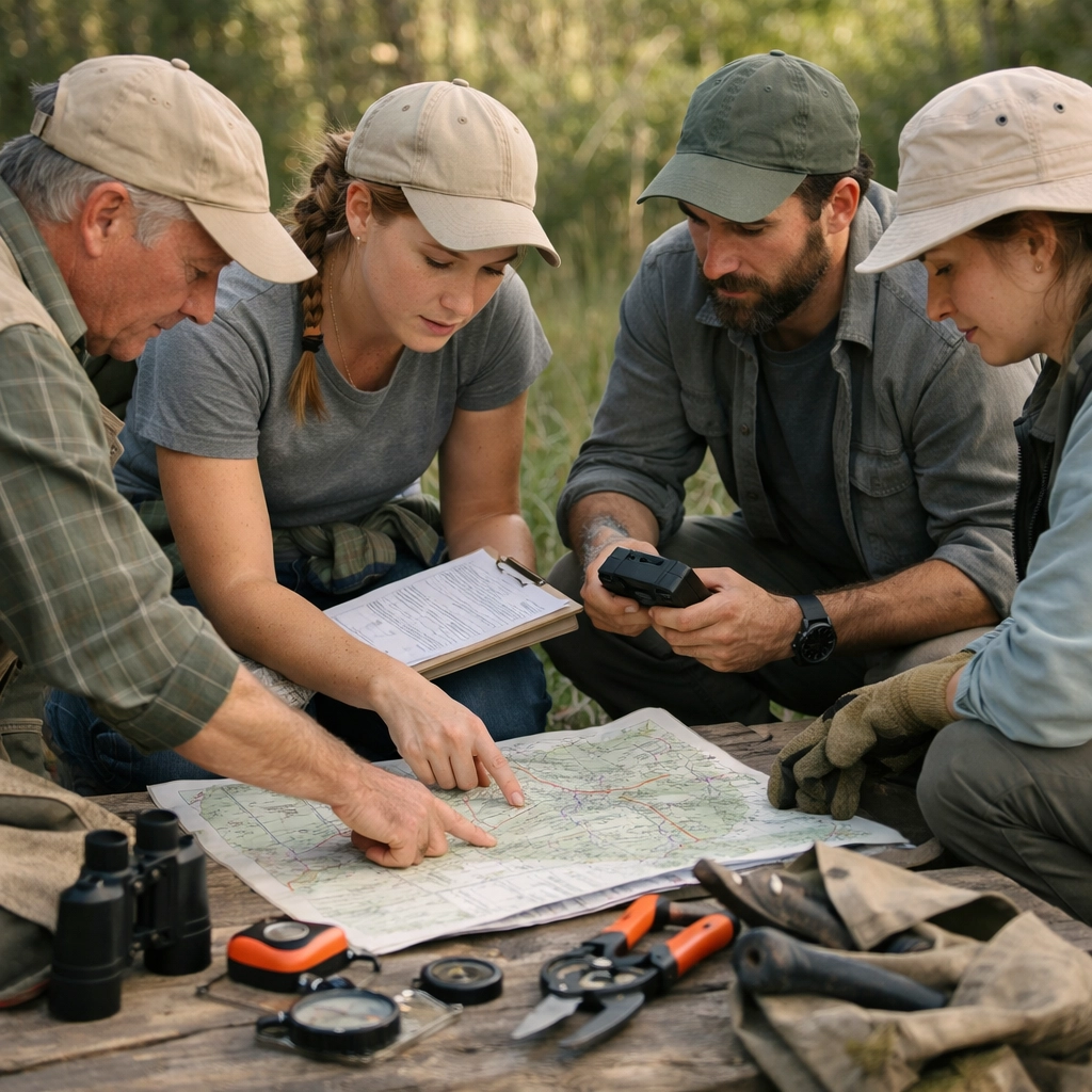Volunteers learning and preparing for conservation and stewardship work